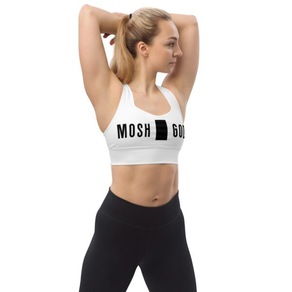 MOSH GODS - LONGLINE SPORTS BRA - WHITE WITH BLACK LOGO - Image 3
