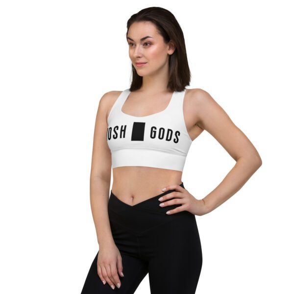 MOSH GODS - LONGLINE SPORTS BRA - WHITE WITH BLACK LOGO - Image 5