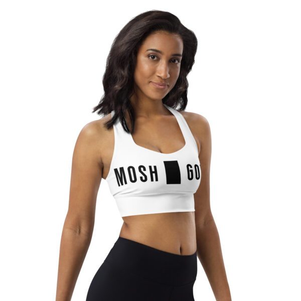 MOSH GODS - LONGLINE SPORTS BRA - WHITE WITH BLACK LOGO - Image 2
