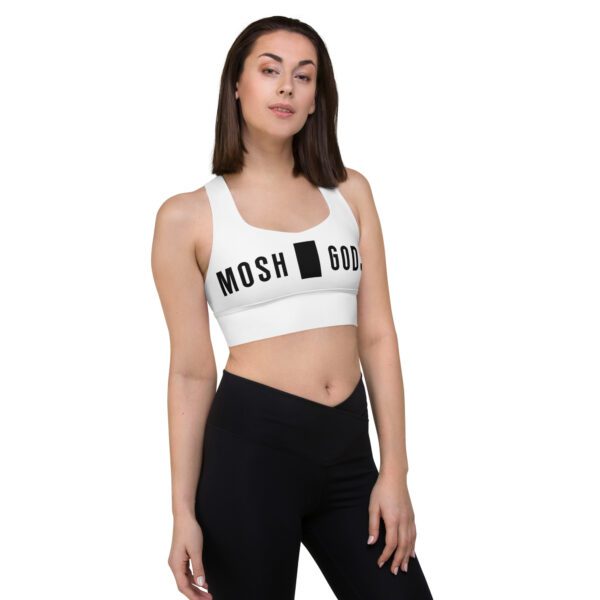 MOSH GODS - LONGLINE SPORTS BRA - WHITE WITH BLACK LOGO - Image 6